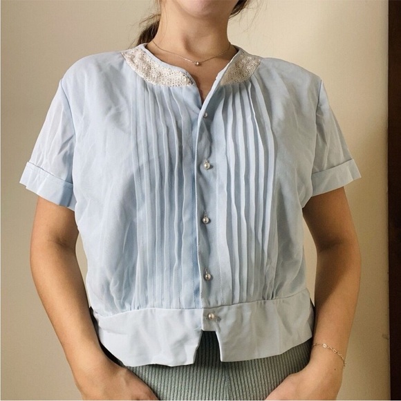 Tops - Lady Fame Vintage light blue baby doll top - M